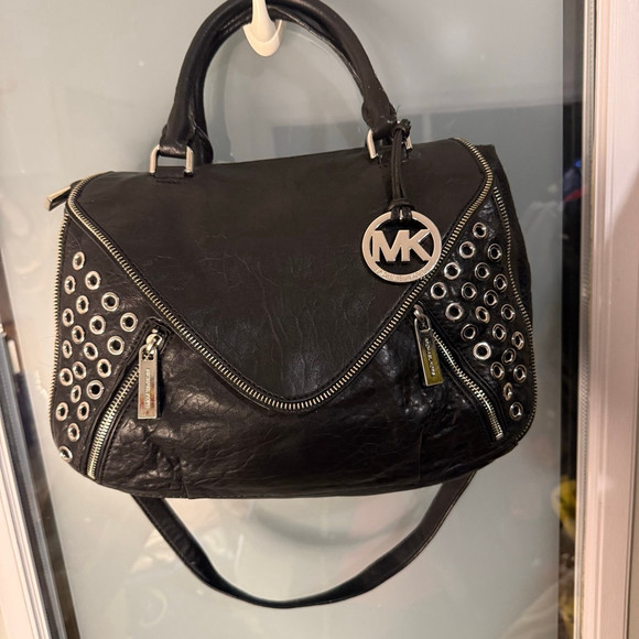 Women's Michael Kors Black Silver Studded Satchel One Size - Picture 2 of 14